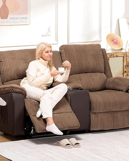 COMHOMA Double Reclining Sofa Chair, Power Lift Recliner Chair Loveseat with Storage Console, Recliner Sofa with Cup Holders Living Room Furniture (2 Seater) - LeafyLoom