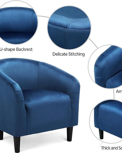 Yaheetech Club Chair, Velvet Accent Chair Upholstered Barrel Chair Sitting Chair with Armrest and Low Back for Living Room Bedroom, Pagoda Blue - LeafyLoom