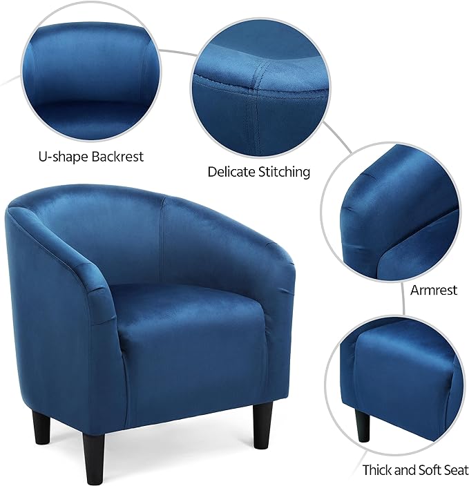 Yaheetech Club Chair, Velvet Accent Chair Upholstered Barrel Chair Sitting Chair with Armrest and Low Back for Living Room Bedroom, Pagoda Blue - LeafyLoom