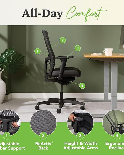 HON Ignition 2.0 Office Chair, ReActiv Back, Carolina Blue ReActiv Back - LeafyLoom
