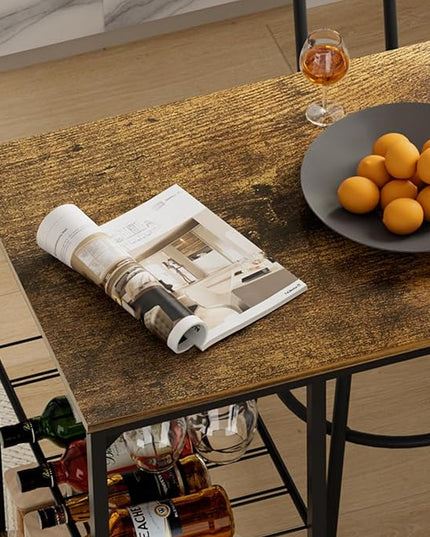NicBex Small Dining Table for 2 Breakfast Nook Table Set 3 Pieces Pub Dining Table Set, 2 Bar Stools PU Upholstery Seat with Backrest for Kitchen, Apartment, Small Space, Antique Brown - LeafyLoom