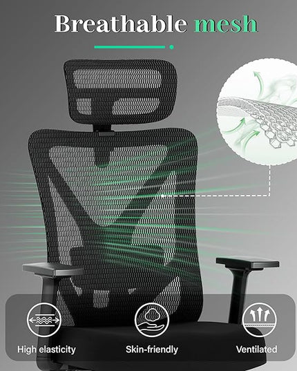 T23 Ergonomic Office Chair,Mesh Computer Desk Chairs with Adjustable Lumbar Support,Headrest,3-D Armrests,Swivel Wheels,Comfortable Home Office Desk Chairs for Long Hours,Rolling Gaming Chair - LeafyLoom