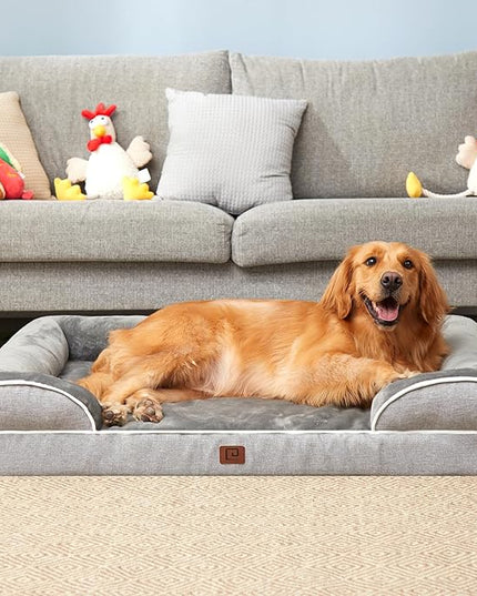 EHEYCIGA Orthopedic XL Dog Beds, Waterproof Memory Foam Dog Bed for Extra Large Dogs, Non-Slip Bottom and Egg-Crate Foam Big Dog Couch Bed with Washable Removable Cover, Grey EHEYCIGA