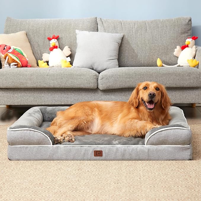 EHEYCIGA Orthopedic XL Dog Beds, Waterproof Memory Foam Dog Bed for Extra Large Dogs, Non-Slip Bottom and Egg-Crate Foam Big Dog Couch Bed with Washable Removable Cover, Grey EHEYCIGA