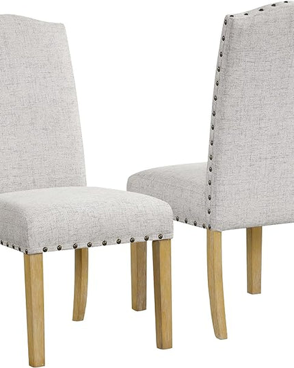 HomePop Classic Parsons Dining Chairs, Set of 2, Neutral Oatmeal Textured Solid Woven (Set of 2) - LeafyLoom
