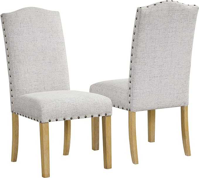 HomePop Classic Parsons Dining Chairs, Set of 2, Neutral Oatmeal Textured Solid Woven (Set of 2) - LeafyLoom
