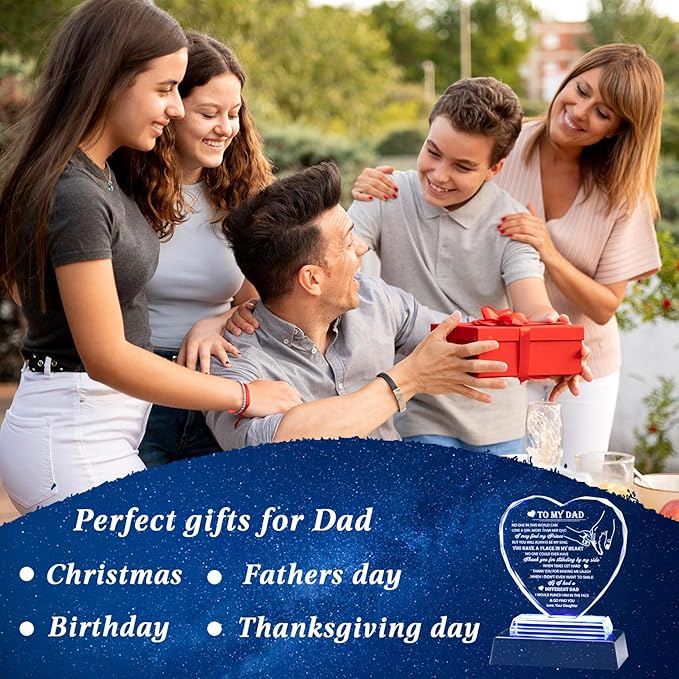 Movdyka to My Dad Fathers Day Glass Keepsake Gifts for Dad from Daughter with LED Base, Birthday Unique Gifts for Dad Who Wants Nothing Meaningful Present for Father on Christmas Thanksgiving Day - LeafyLoom