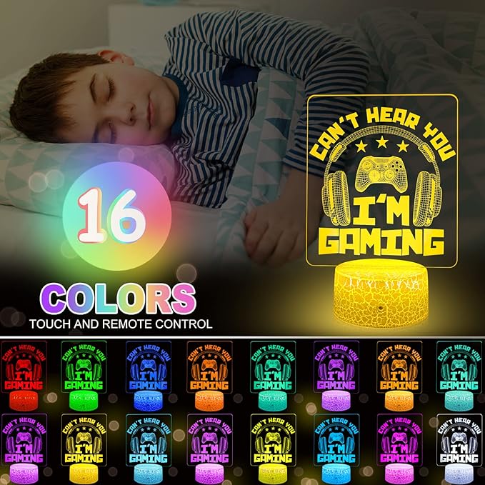 Can't Hear You I'm Gaming Night Light 16 Colors Changing with Remote&Touch Models Bedside Room Video Games Decor 3D Illusion Lamp as Men Gamers Teenagers and Kids Chritmas Birthday Gifts - LeafyLoom