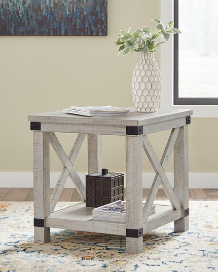Signature Design by Ashley Carynhurst Rustic Farmhouse End Table, Whitewash - LeafyLoom