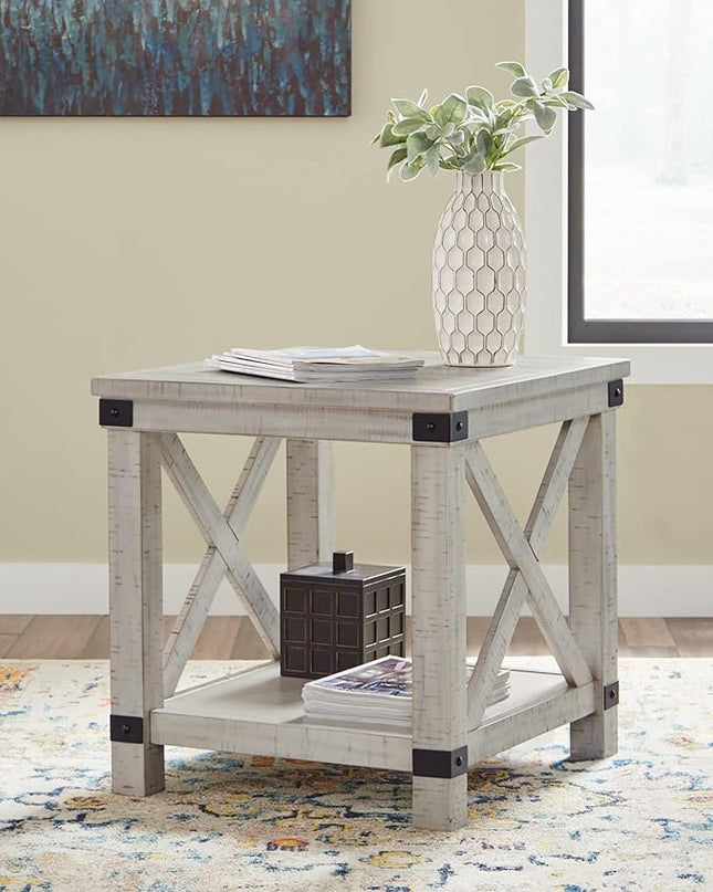 Signature Design by Ashley Carynhurst Rustic Farmhouse End Table, Whitewash - LeafyLoom
