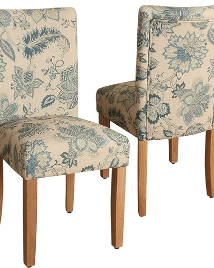 HomePop Parsons Classic Upholstered Accent Dining Chair, Set of 2, Blue Jacobean - LeafyLoom