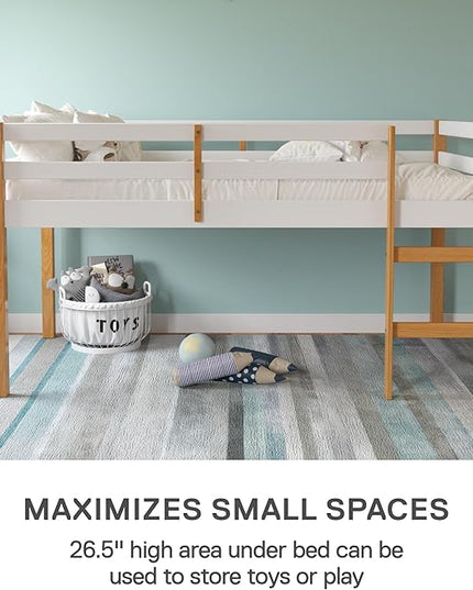 DHP Milton Junior Twin Size Wooden Loft Bed for Kids, Natural - LeafyLoom