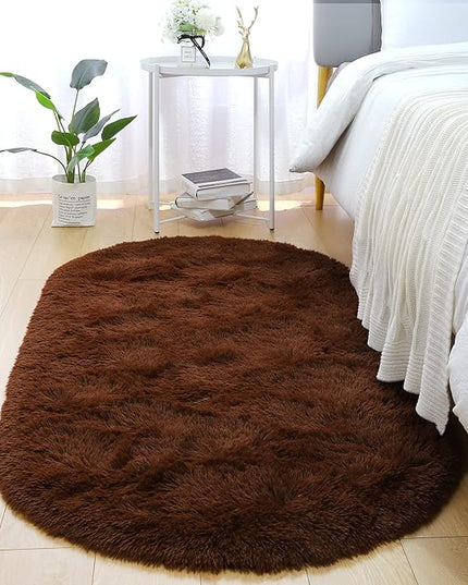 Merelax Soft Shaggy Rug for Kids Bedroom Oval 2.6'x5.3' Brown Plush Fluffy Carpet for Living Room, Furry Carpet for Teen Girls Room, Anti-skid Fuzzy Comfy Rug for Nursery Decor Cute Baby Play Mat - LeafyLoom