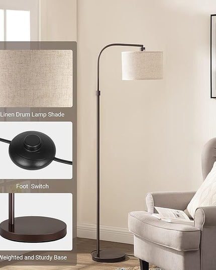 EDISHINE Arched Floor Lamps for Living Room, Standing Tall Arc Lamp with Adjustable Linen Shade, Minimalist Reading Light for Corner, Over Couch Arched Lamp for Bedroom, Office, Kids Room, Bronze - LeafyLoom