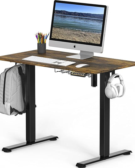 SHW Memory Preset Electric Height Adjustable Standing Desk, 48 x 24 Inches, Rustic Brown - LeafyLoom