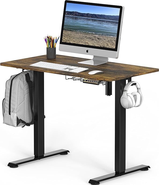 SHW Memory Preset Electric Height Adjustable Standing Desk, 48 x 24 Inches, Rustic Brown - LeafyLoom