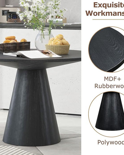 Retro Round Minimalist Elegant 4 Peoples, Rubber Wood, Exquisite Workmanship and Full Assembly Required, for Kitchen, Room, 1 Piece Dining Table Set, Black 18 - LeafyLoom