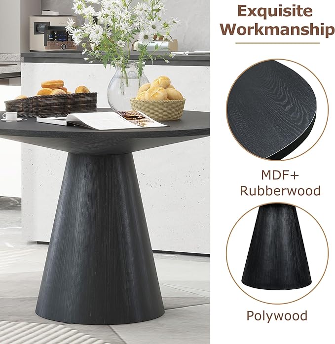 Retro Round Minimalist Elegant 4 Peoples, Rubber Wood, Exquisite Workmanship and Full Assembly Required, for Kitchen, Room, 1 Piece Dining Table Set, Black 18 - LeafyLoom