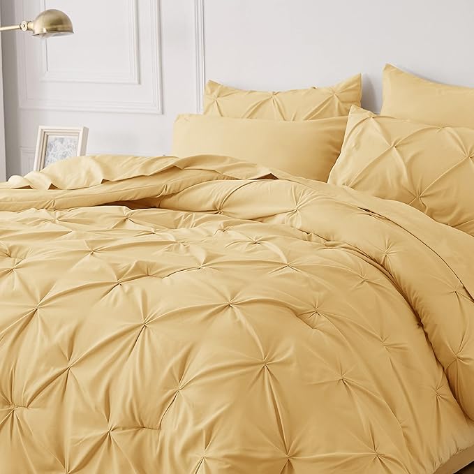 Bedsure Full Size Comforter Sets - Bedding Sets Full 7 Pieces, Bed in a Bag Yellow Bed Sets with Comforter, Sheet, Pillowcases & Shams - LeafyLoom