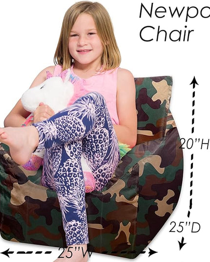 Posh Creations Structured Comfy Bean Bag Chair for Gaming, Reading and Watching TV, Newport Chair, Nylon - Camo Green - LeafyLoom