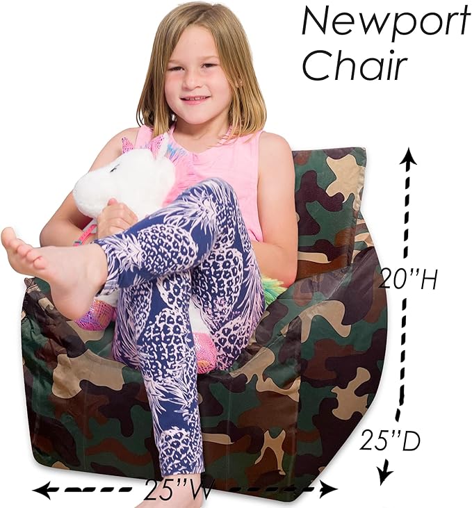 Posh Creations Structured Comfy Bean Bag Chair for Gaming, Reading and Watching TV, Newport Chair, Nylon - Camo Green - LeafyLoom