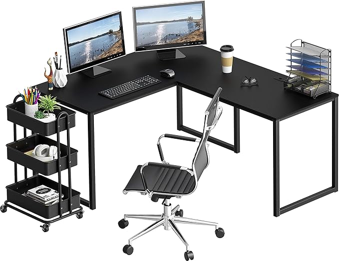 SHW Artwork L-Shaped Desk, 24" Deep - Black - LeafyLoom