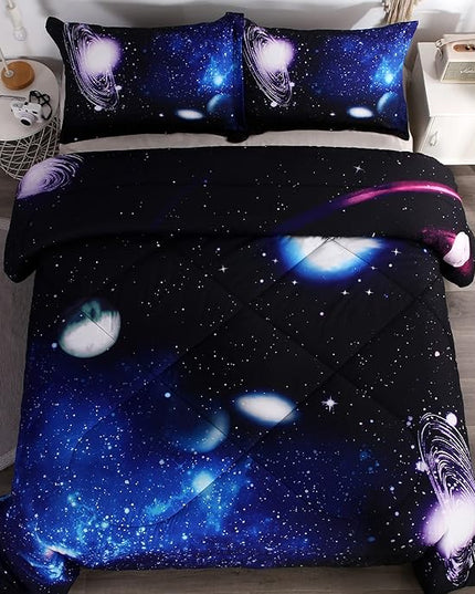 Litanika 3D Galaxy Comforter Full(79x90lnch), 3 Pieces(1 Galaxy Comforter, 2 Pillowcases) Universe Outer Space Bedding Set, Microfiber Comforter Set for Kid Boy Girl Teen - LeafyLoom