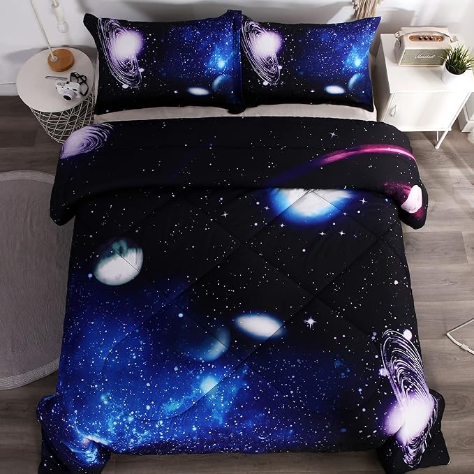 Litanika 3D Galaxy Comforter Twin(66x90lnch), 2 Pieces(1 Galaxy Comforter, 1 Pillowcase), Universe Outer Space Comforter, Microfiber Bedding Set for Boy Girl Kid Teen - LeafyLoom