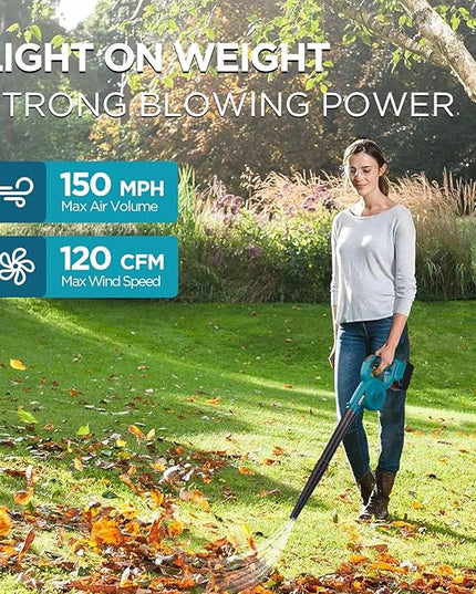 Cordless Leaf Blower, 150Mph 3 Speed Mode Handheld Electric Leaf Blowers 2-in-1 Lightweight Mini Cordless Leaf Vacuum with Brushless Motor for 18-21V Battery(Battery Not Included) - LeafyLoom