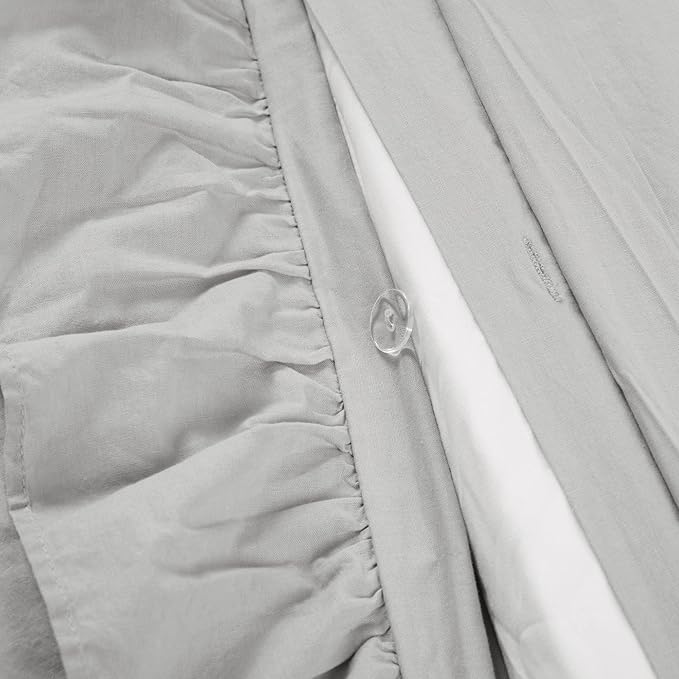 Lush Decor Reyna Ruffle 100% Cotton Duvet Cover Set - 3 Piece Cozy Ruffled Bedding Set - Timeless Elegance and Comfort - King, Light Gray - LeafyLoom