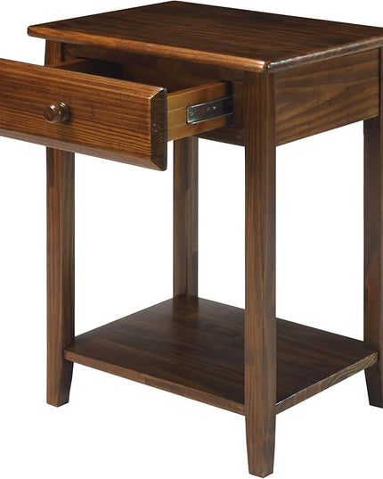 Casual Home Night Owl Nightstand with USB Ports-Warm Brown - LeafyLoom