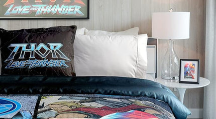 Jay Franco Marvel Comics Thor Mighty Twin Comforter & Sham Set - Kids Super Soft Bedding - Fade Resistant Microfiber (Official Marvel Product) - LeafyLoom