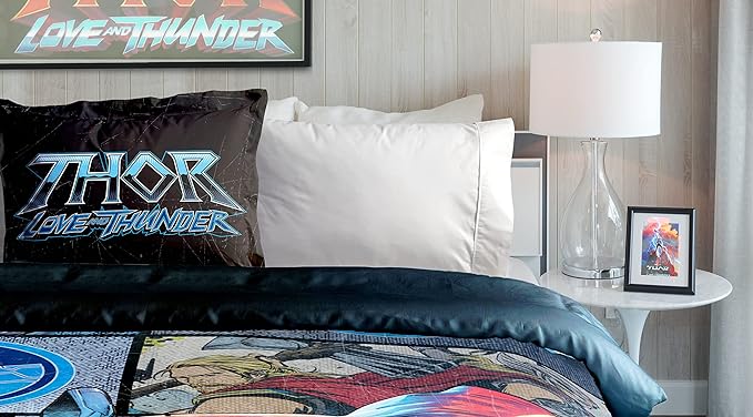 Jay Franco Marvel Comics Thor Mighty Twin Comforter & Sham Set - Kids Super Soft Bedding - Fade Resistant Microfiber (Official Marvel Product) - LeafyLoom