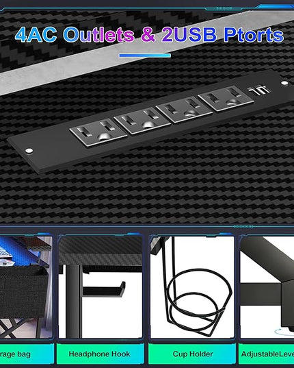 Wonder Comfort L Shaped 51 Inch Computer Desk with LED Lights，Corner Gaming Table Cup Holder Power Outlets/Monitor Stand for Home Office, Black - LeafyLoom
