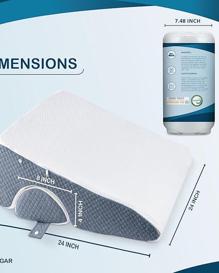 Bed Wedge Pillow 12 inch | Memory Foam Wedge Pillow for Sleeping | Triangle Pillow Wedge | Acid Reflux Pillow | Post-Surgery Support Cushion | Back, Head, Knee, Elbow Support | Pregnancy Pillow - LeafyLoom