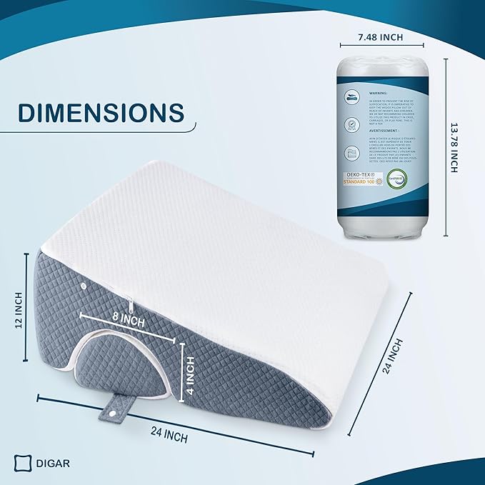 Bed Wedge Pillow 12 inch | Memory Foam Wedge Pillow for Sleeping | Triangle Pillow Wedge | Acid Reflux Pillow | Post-Surgery Support Cushion | Back, Head, Knee, Elbow Support | Pregnancy Pillow - LeafyLoom