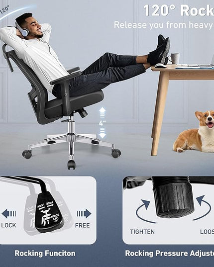 Office Chair, Ergonomic Desk Chair High Back Computer Chair Swivel Mesh Task Chair with Adjustable Lumbar Support Armrests Headrest Black - LeafyLoom