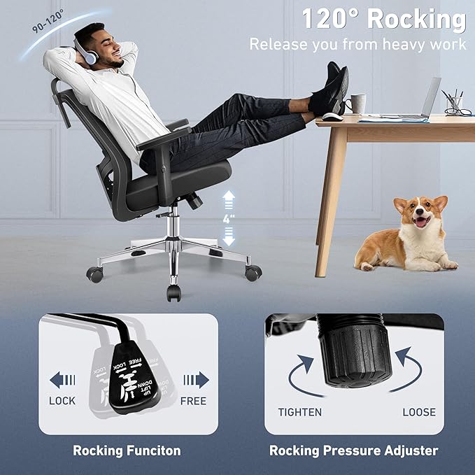 Office Chair, Ergonomic Desk Chair High Back Computer Chair Swivel Mesh Task Chair with Adjustable Lumbar Support Armrests Headrest Black - LeafyLoom