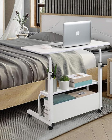 Bedroom Bedside Storage Rack Table Small Spaces Home Office Desk Height Adjustable Home Office Desk Table with Wheels Minimalist Portable Laptop Gaming Desk Size 15.7 * 31.5 Inch White A - LeafyLoom