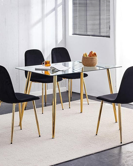 NicBex Dining Chairs Set of 4 Modern Upholstered Velvet Dining Room Kitchen Chairs with Golden Metal Legs,Side Chairs for Dining Room, Kitchen,Living Room, and Restaurants,Black - LeafyLoom