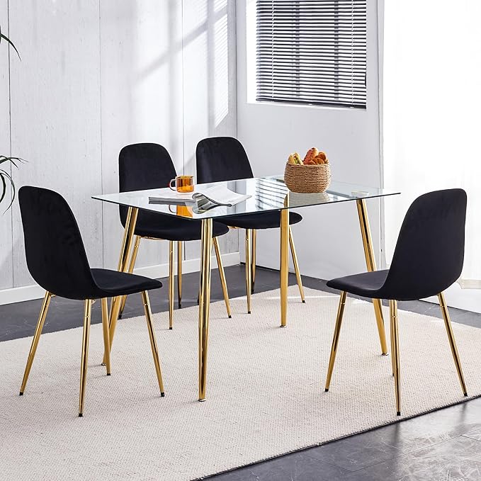 NicBex Dining Chairs Set of 4 Modern Upholstered Velvet Dining Room Kitchen Chairs with Golden Metal Legs,Side Chairs for Dining Room, Kitchen,Living Room, and Restaurants,Black - LeafyLoom