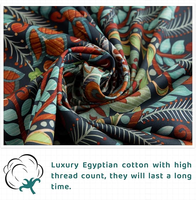 QSH Boho Sheets King Size - 100% Egyptian Cotton Bohemian Patterned Sheets Printed Bedding King Size Bed Sheets 17.5" Extra Deep Pocket 4pcs - LeafyLoom