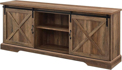 Walker Edison Corbin Modern Farmhouse TV Stand, Sliding X Barn Door, For TVs Up To 80 Inches, 70 Inch, Reclaimed Barnwood, Rustic Oak - LeafyLoom