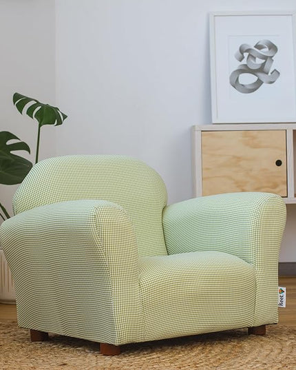 KEET Roundy Kid's Chair, Gingham Chair Only, Wood,Green - LeafyLoom