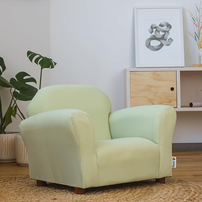 KEET Roundy Kid's Chair, Gingham Chair Only, Wood,Green - LeafyLoom
