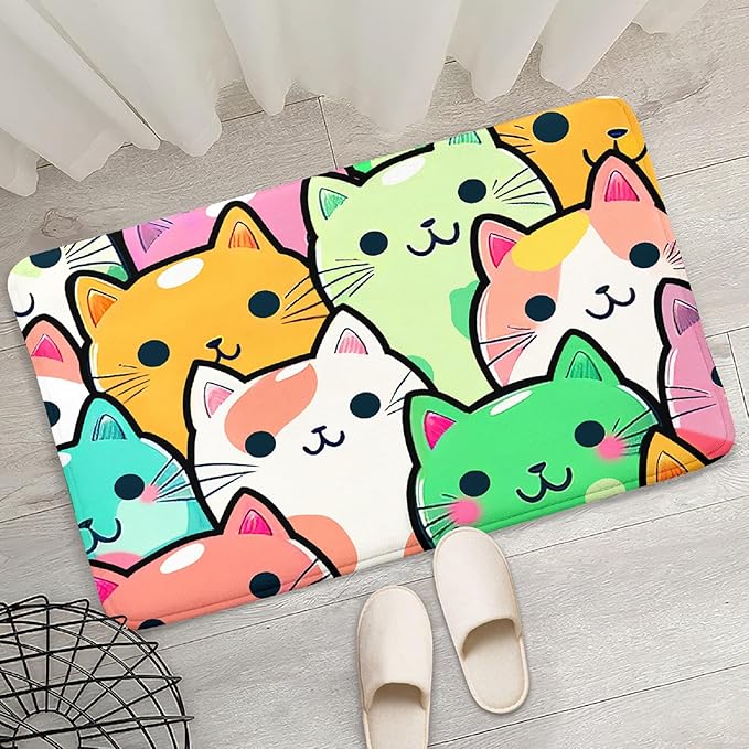 Cat Rug for Girls Room - Cat Pattern Rug Decor for Bedroom Cute Cat Area Rug Carpet Cartoon Cat Rug Kids Room, 2x3 Feet - LeafyLoom
