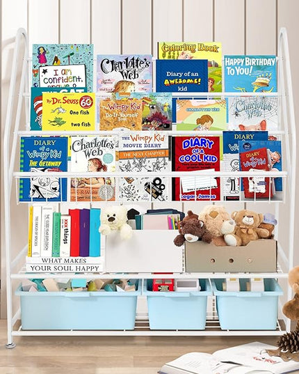 aboxoo Metal Kids Bookshelf Freestanding Bookcase for Children Room 32 in Large Toy Organizer Modern MinimalistWhite Stable Metel Bookstore Bedroom, Living, Library Book Unit Storage - LeafyLoom