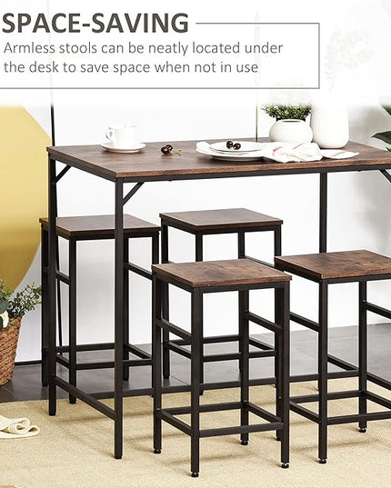NicBex Dining Table Set for 4 Kitchen & Dining Room Tables 5-Piece Industrial Dining Table Set, Bar Table & 4 Stools Set, Space Saving for Pub & Kitchen, Living Room, Rustic Brown - LeafyLoom