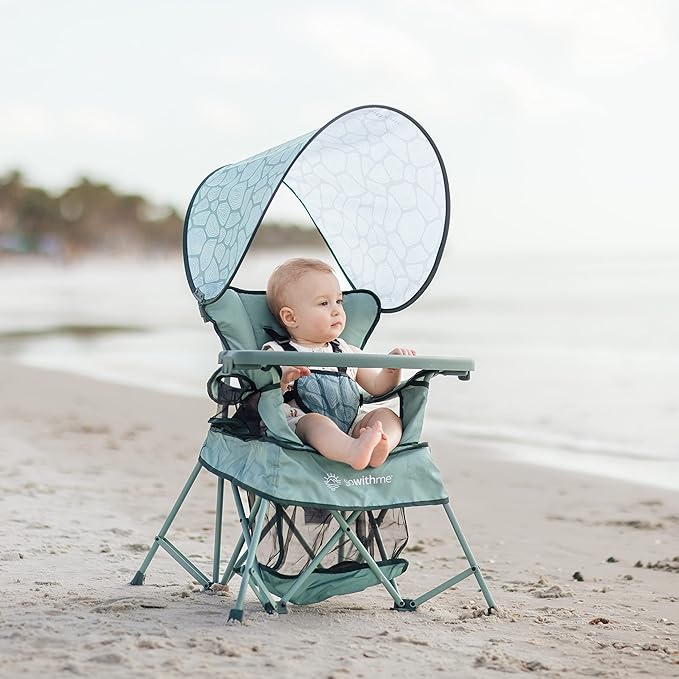 Baby Delight Go with Me Venture Portable Chair | Indoor and Outdoor | Sun Canopy | 3 Child Growth Stages | Sandstone - LeafyLoom