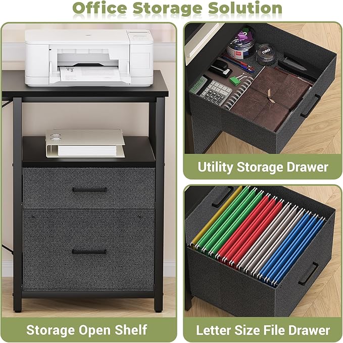 Homieasy L Shaped Computer Desk with Storage File Drawer, Reversible Home Office Desk with Recessed Power Strip and Led Strip, Corner Gaming Desk Work Study Table with Monitor Stand, Black - LeafyLoom